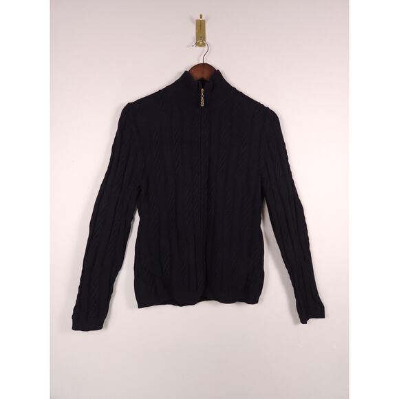 St. John Sport 100% Cashmere Front Gold Zip Sweater Black Size M Great Condition - Picture 1 of 16